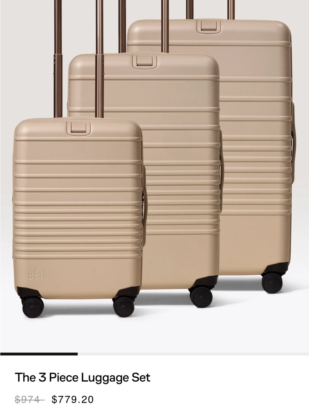 BEIS Champagne Beige 3-Piece Spinner Luggage Set